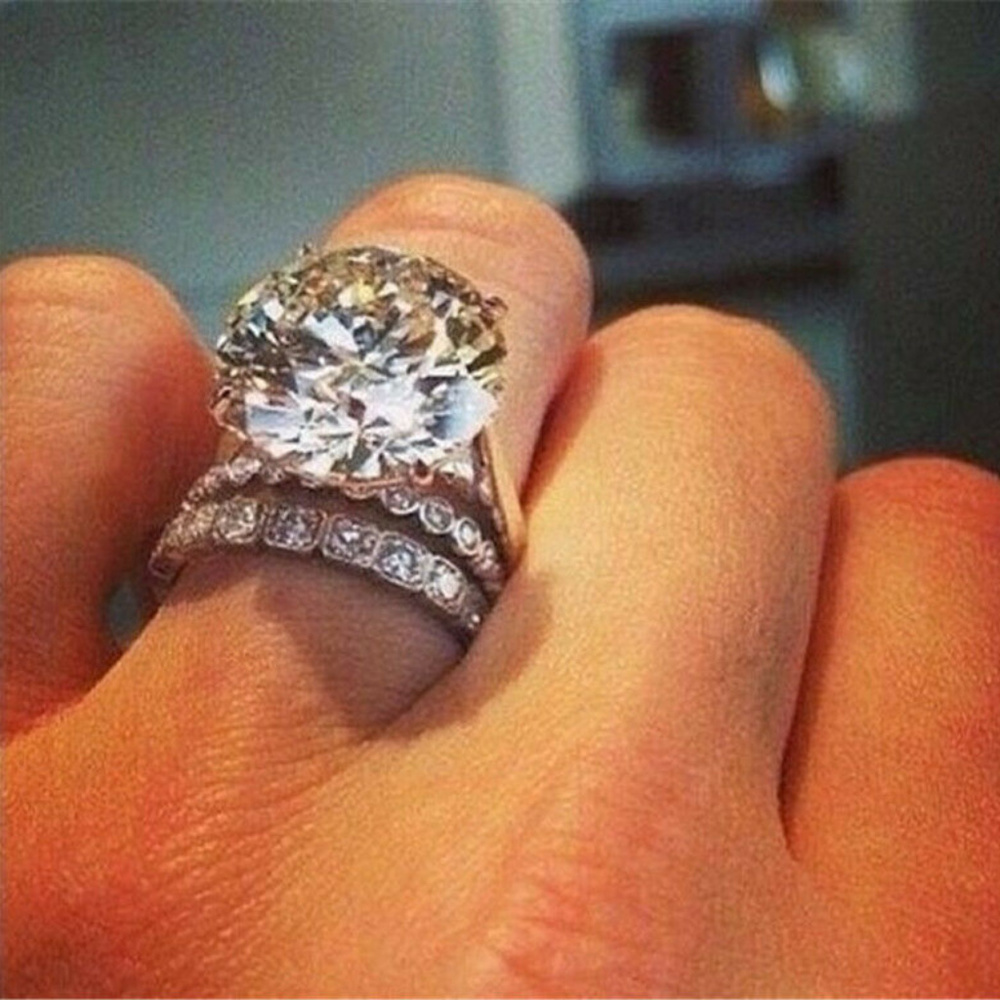 Sterling Silver White Sapphire 3ps Set Ring Size 8